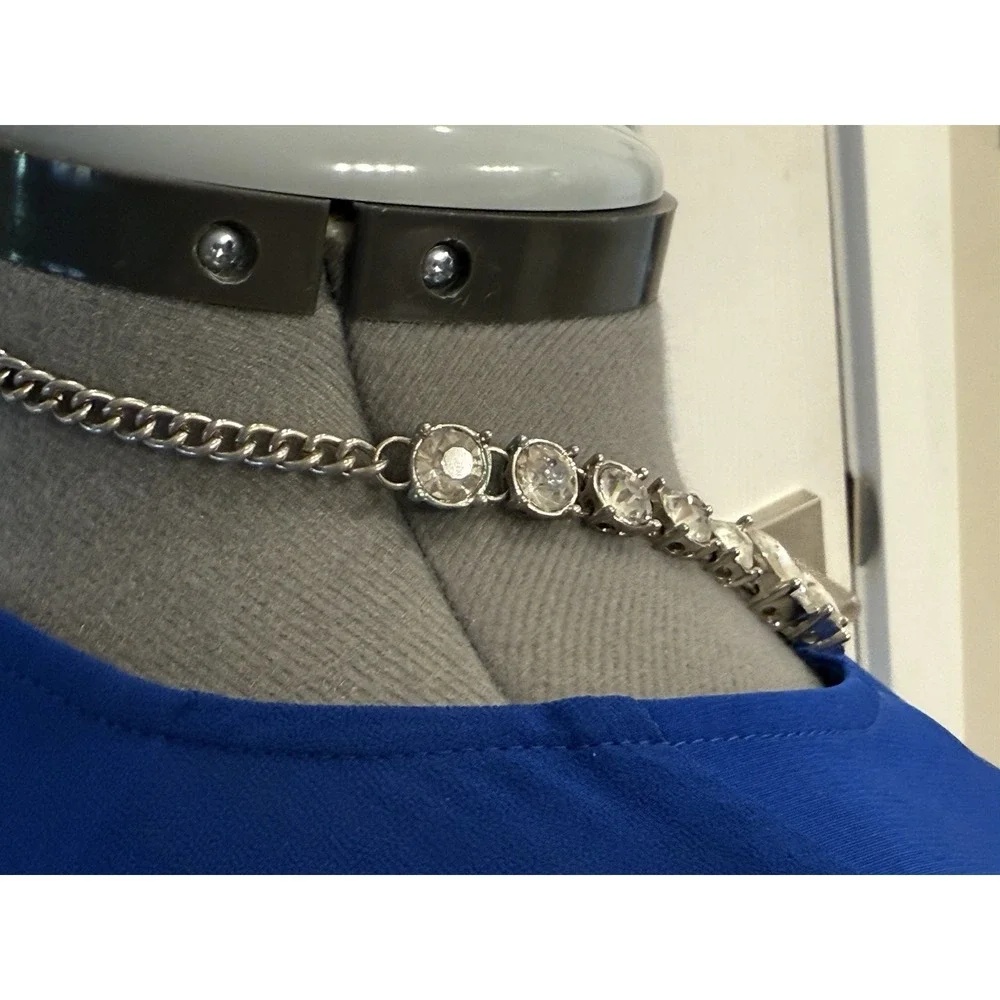 Silver  Tone Crystal  Gloss Clear Jeweled Chocker‎ Chunky Estate Necklace
